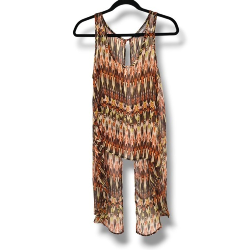 Addie M Rhythm‎ Women's Medium Open Back Sleeveless Top Sheer Brown Orange